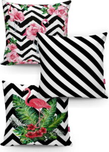 Sada 3 povlaků na polštáře Minimalist Cushion Covers BW Stripes Jungle