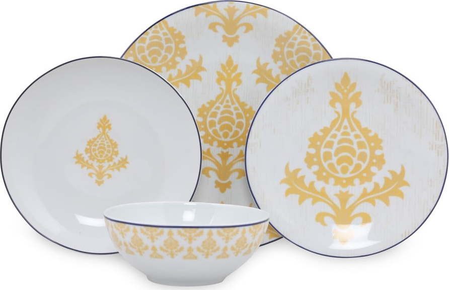 24dílná sada bílo-žlutého porcelánového nádobí Kütahya Porselen Ornaments Kütahya Porselen