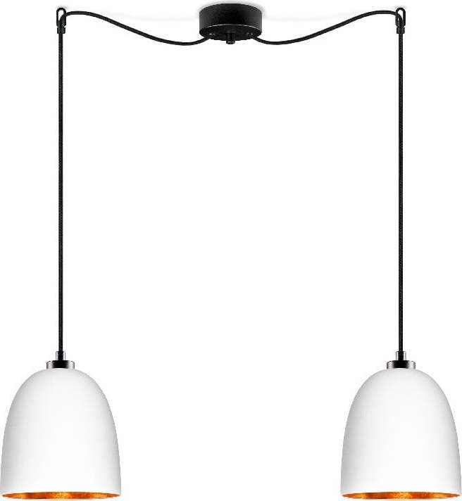Bílé dvouramenné závěsné svítidlo s černým kabelem a detailem v měděné barvě Sotto Luce Awa Matte Sotto Luce