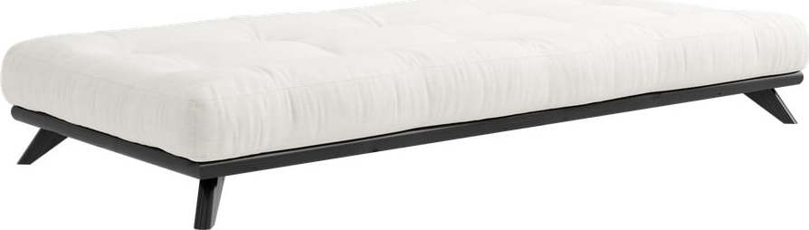 Černá jednolůžková postel z masivního borovicového dřeva s matrací Karup Design Senza Natural