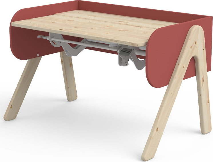 Červeno-hnědý psací stůl z borovicového dřeva s nastavitelnou výškou Flexa Woody Flexa