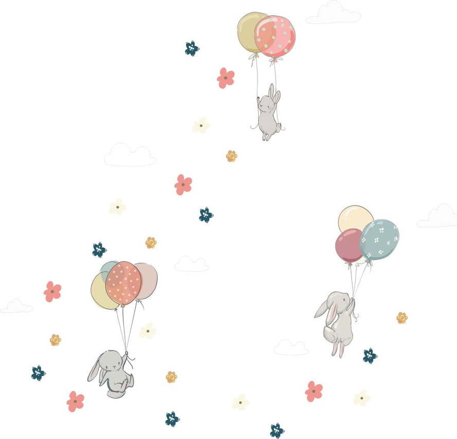 Dětské samolepky na zeď Ambiance Flying Rabbits Ambiance