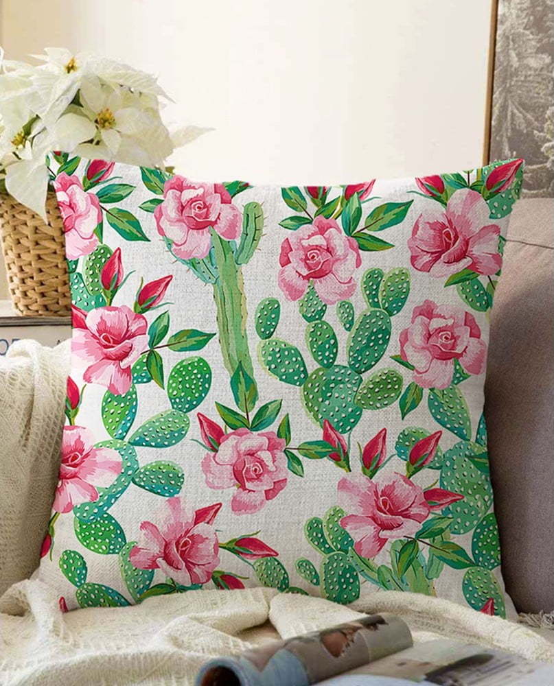 Povlak na polštář s příměsí bavlny Minimalist Cushion Covers Blooming Cactus