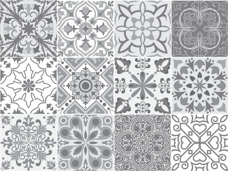 Sada 12 nástěnných samolepek Ambiance Wall Decal Tiles Grey and White Torino