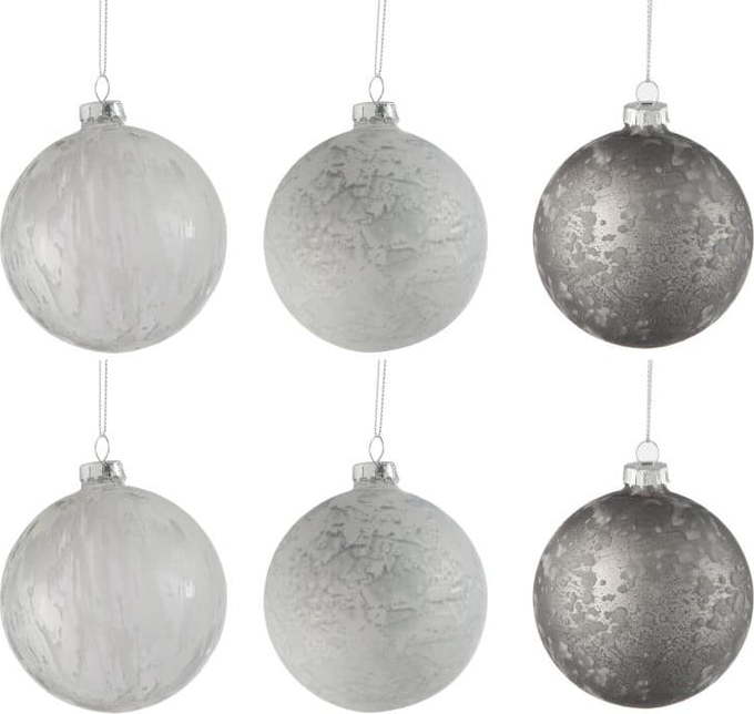Sada 6 skleněných vánočních ozdob v bílo-stříbrné barvě J-Line Bauble