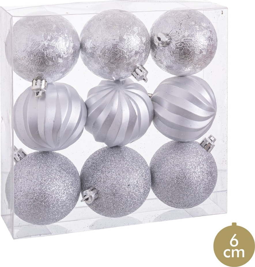 Sada 9 vánočních ozdob ve stříbrné barvě Unimasa