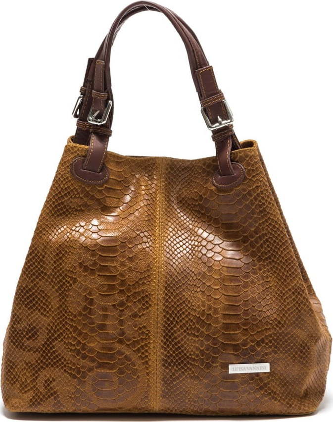Tmavě hnědá kožená kabelka Luisa Vannini Python Cognac Luisa Vannini