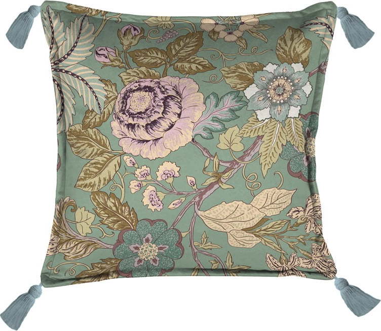 Zelený dekorativní polštář Velvet Atelier Japanese Flowers
