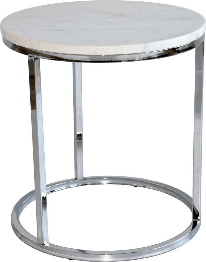 Bílý mramorový odkládací stolek s chromovaným podnožím RGE Accent