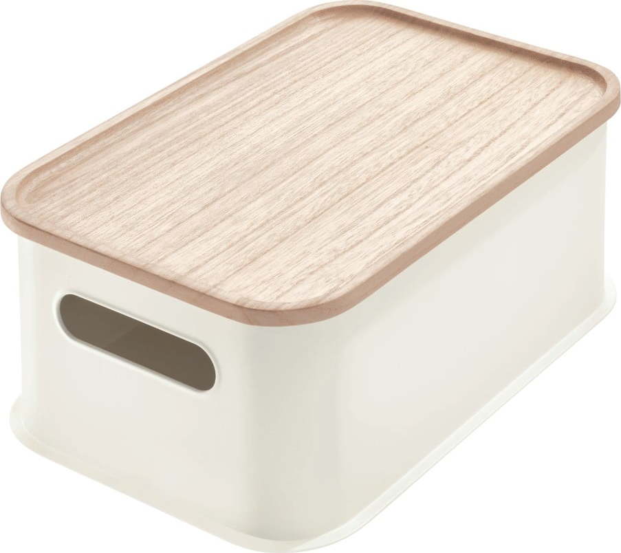 Bílý úložný box s víkem ze dřeva paulownia iDesign Eco Handled