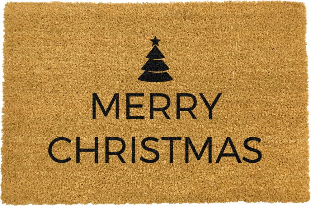 Černá rohožka z přírodního kokosového vlákna Artsy Doormats Merry Christmas