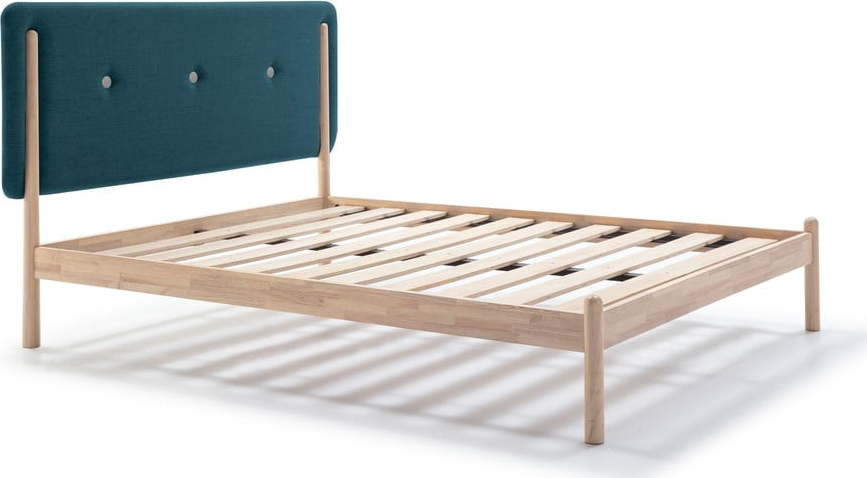 Dřevěná postel s tyrkysově modrým čelem Marckeric Annie
