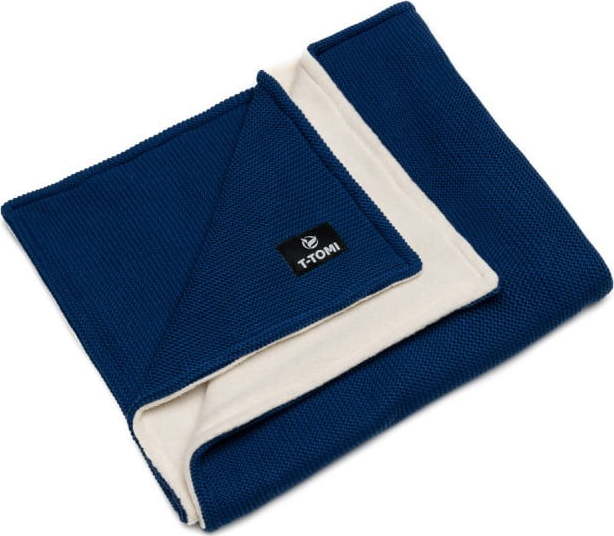 Modro-béžová pletená dětská deka s podílem bavlny T-TOMI Winter waves