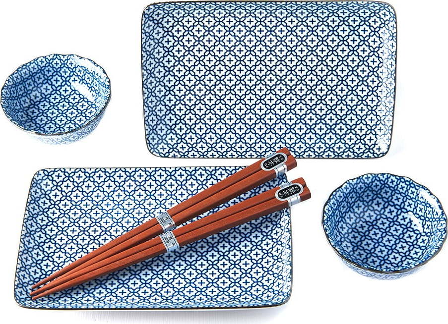 Modro-bílý servírovací set na sushi pro 2 osoby MIJ Flower MIJ