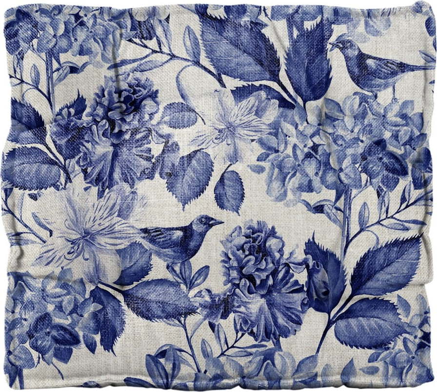 Podsedák s příměsí lnu Really Nice Things Square Blue Flowers