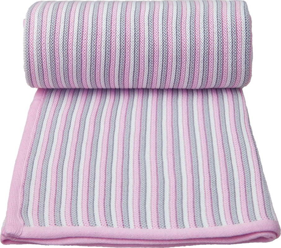 Růžovo-bílá pletená dětská deka s podílem bavlny T-TOMI Spring