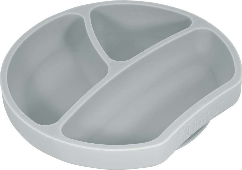 Světle šedý silikonový dětský talíř Kindsgut Plate