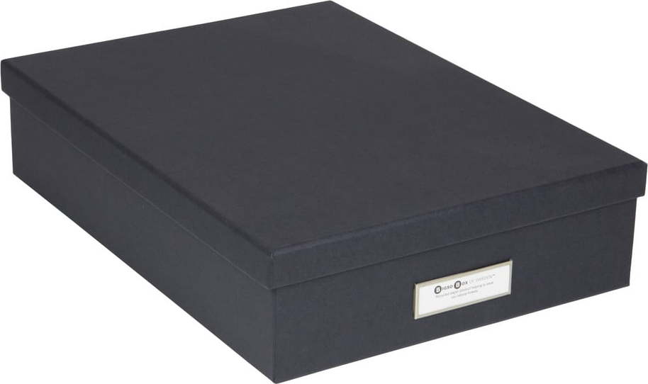 Tmavě šedý úložný box se jmenovkou na dokumenty Bigso Box of Sweden Oskar
