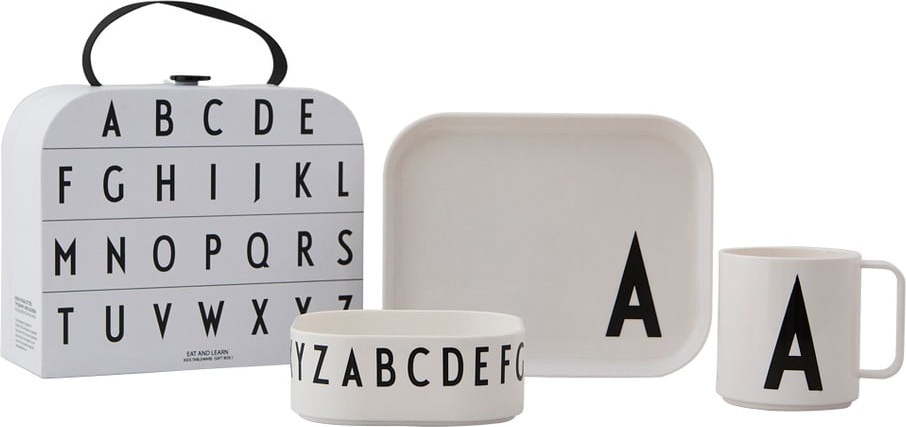 3dílný dětský jídelní set s kufříkem Design Letters Classics A Design Letters