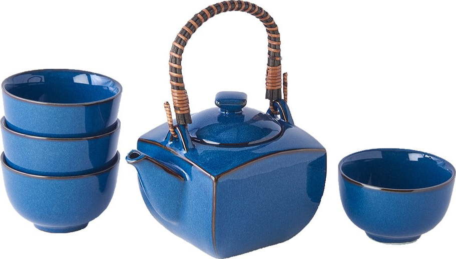 5dílný modrý čajový set z keramiky MIJ MIJ