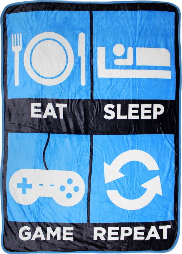 Modrá plážová deka Big Mouth Inc. Eat Sleep Game Repeat