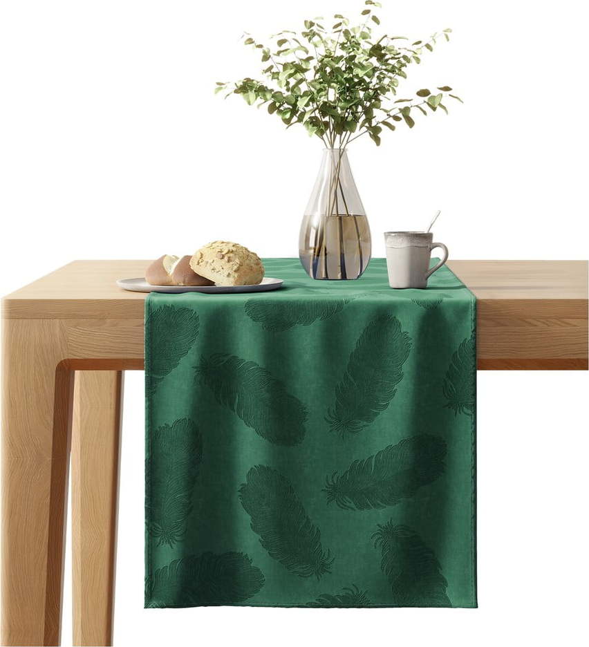 Zelený běhoun na stůl se sametovým povrchem AmeliaHome Peacock