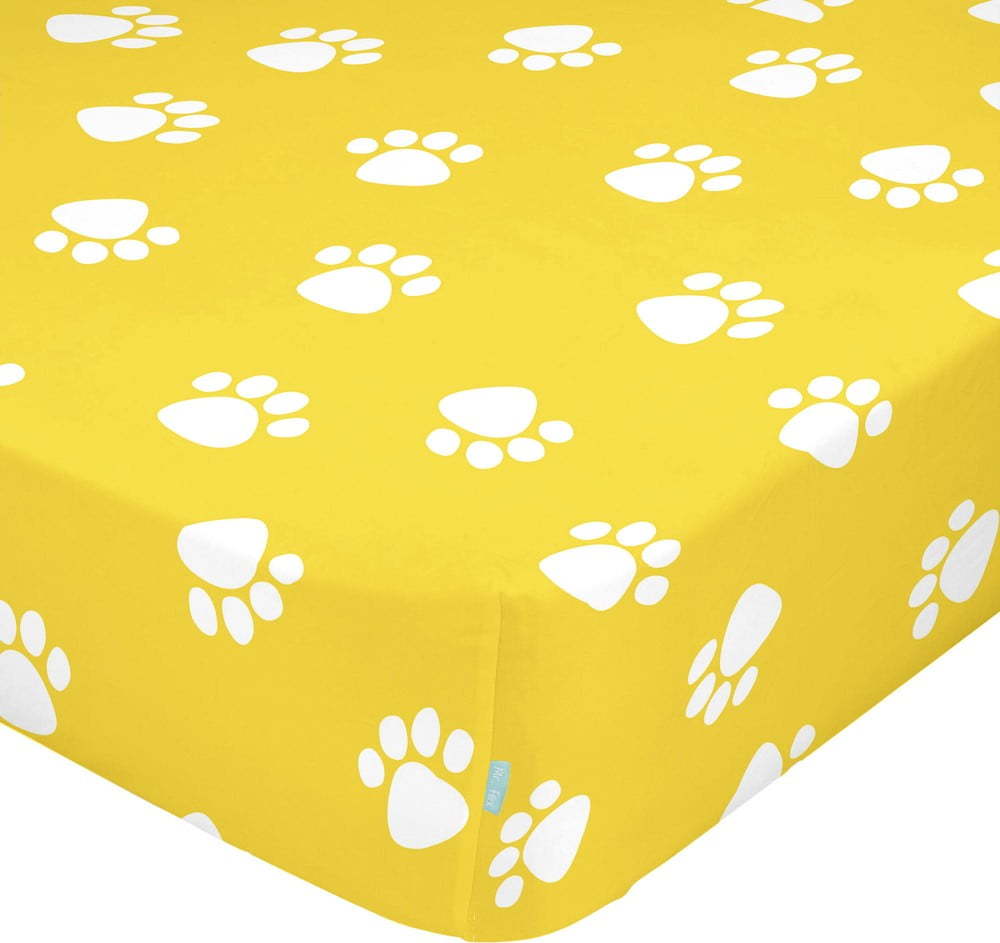 Žluté elastické bavlněné prostěradlo Mr. Fox Dogs