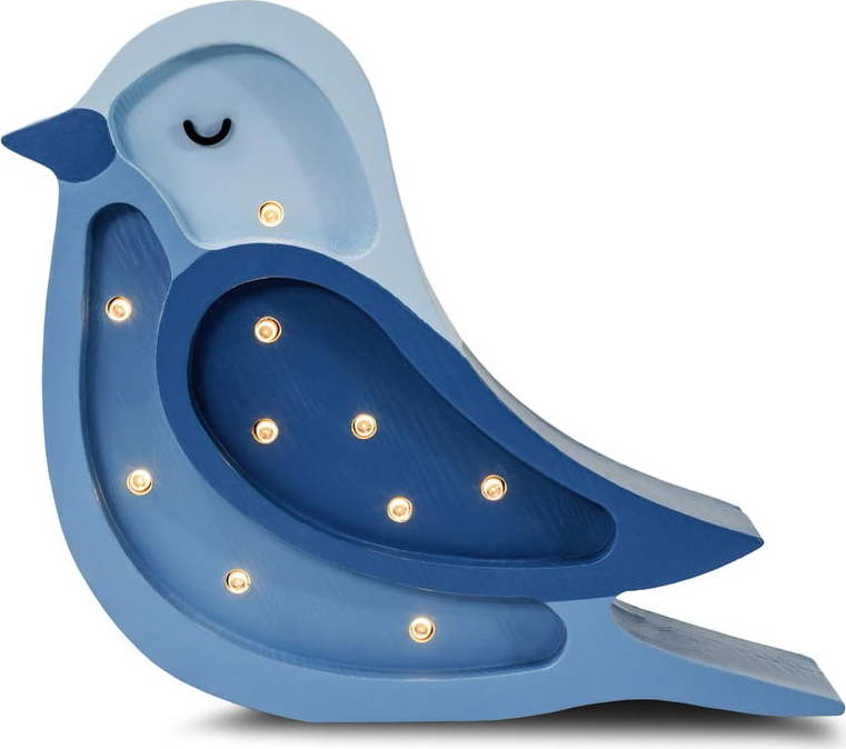 Modrá stolní lampa z borovicového dřeva Little Lights Bird