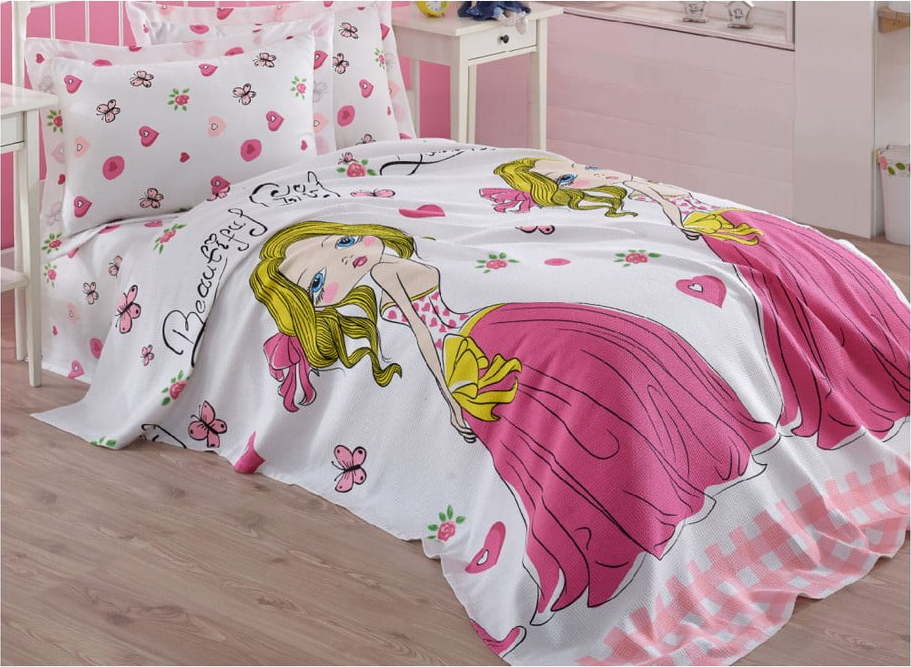 Růžový dětský bavlněný přehoz přes postel Eponj Home Princess