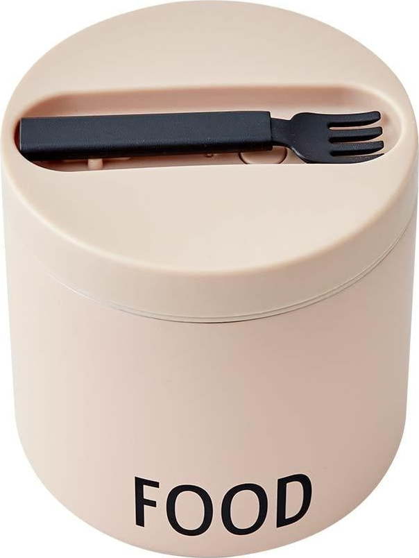 Béžový svačinový termo box s lžící Design Letters Food