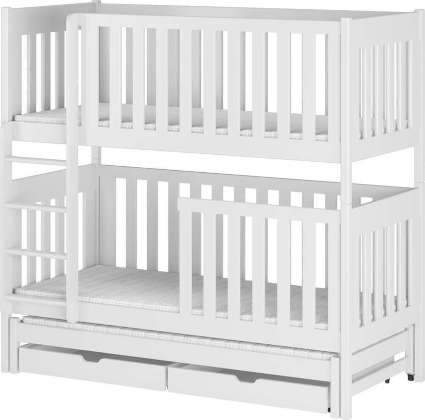 Bílá patrová dětská postel s úložným prostorem 80x160 cm Emilka - Lano Meble Lano Meble
