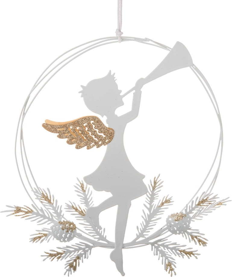Bílá závěsná kovová dekorace ve tvaru anděla Dakls Dakls