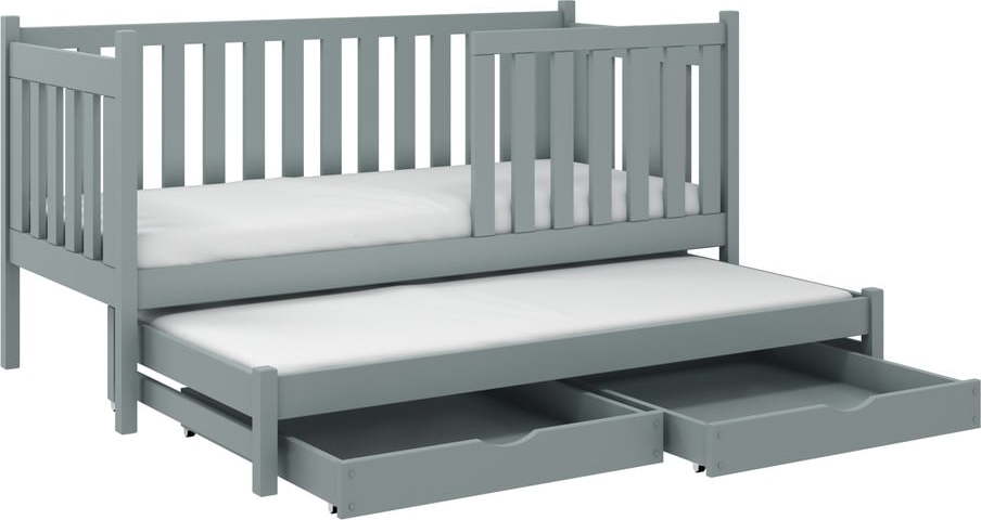 Šedá dětská postel s výsuvným lůžkem s úložným prostorem 70x160 cm Kaja V5 - Lano Meble Lano Meble