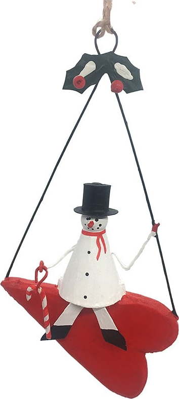 Závěsná vánoční dekorace Snowman on Wooden Heart - G-Bork G-Bork