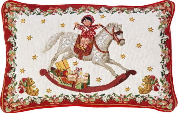 Červeno-bílý bavlněný dekorativní polštář s vánočním motivem Villeroy & Boch Toys Fantasy