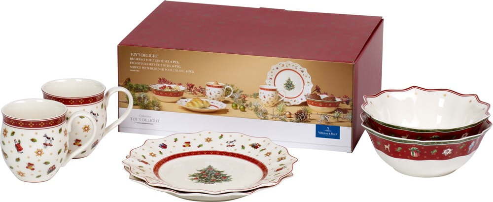 Červeno-bílý porcelánový 6dílný set nádobí s vánočním motivem Villeroy & Boch Villeroy & boch