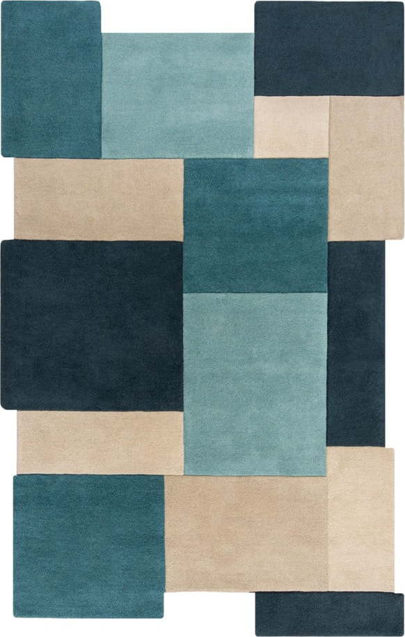 Modro-béžový vlněný koberec 180x120 cm Abstract Collage - Flair Rugs Flair Rugs
