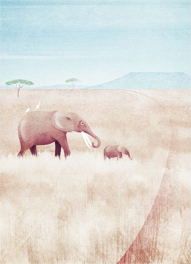 Plakát 30x40 cm Elephants - Travelposter Travelposter
