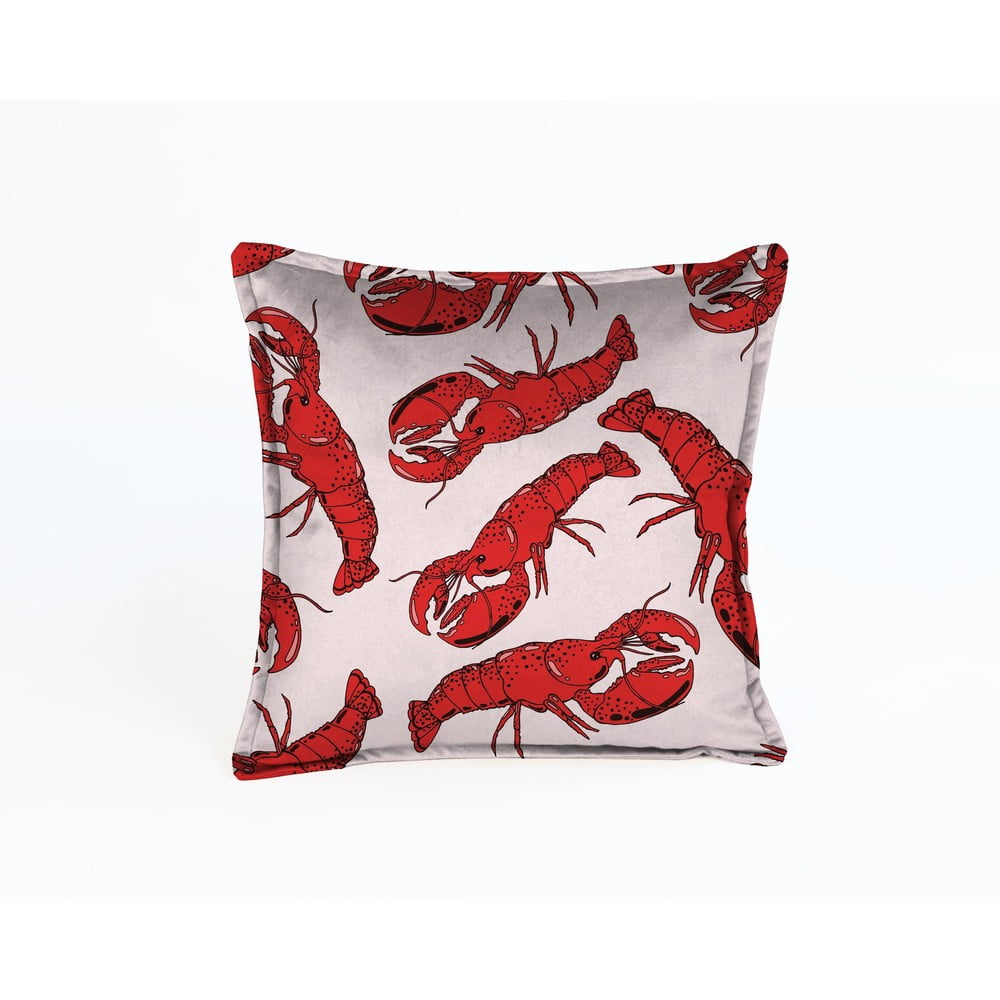 Růžový sametový polštář s humry Velvet Atelier Lobster