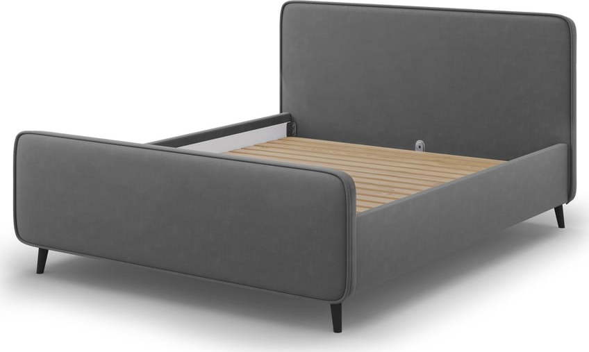 Tmavě šedá čalouněná dvoulůžková postel s roštem 140x200 cm Kaia - Micadoni Home Micadoni Home