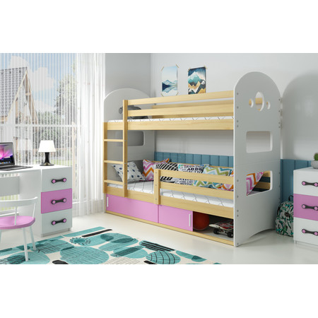 Dětská patrová postel DOMINIK s úložným prostorem 80x160 cm - borovice Ružové BMS