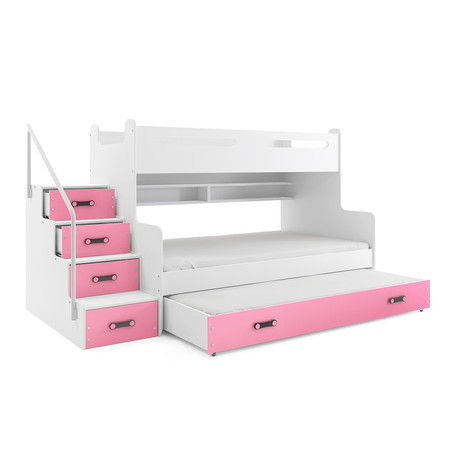 Dětská patrová postel MAX III s výsuvnou postelí 80x200 cm - bílá Ružové BMS