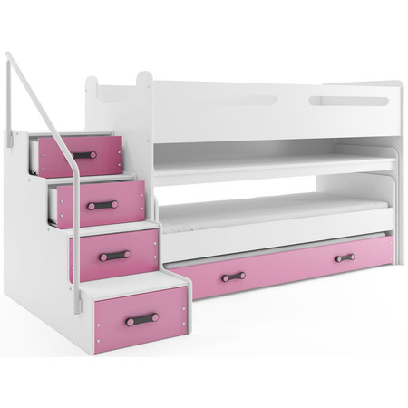 Dětská patrová postel s výsuvnou postelí MAX I 80x200 cm - bílá Ružové BMS