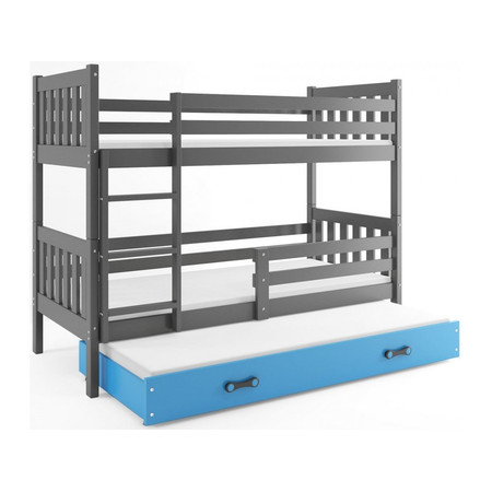 Dětská postel CARINO s výsuvnou postelí 80x190 cm - grafit Modrá BMS