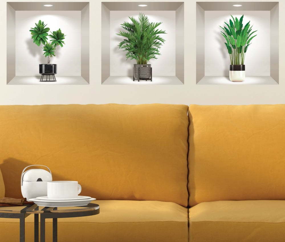 Sada 3 3D samolepek na zeď Ambiance Indoor Plants Ambiance
