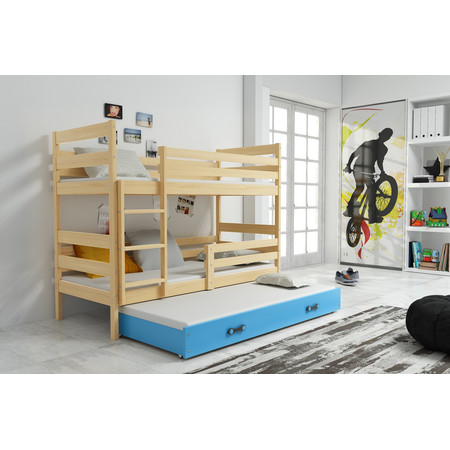 Dětská patrová postel s výsuvnou postelí ERYK 200x90 cm Modrá Borovice BMS