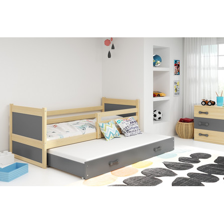 Dětská postel s výsuvnou postelí RICO 190x80 cm Šedá Borovice BMS