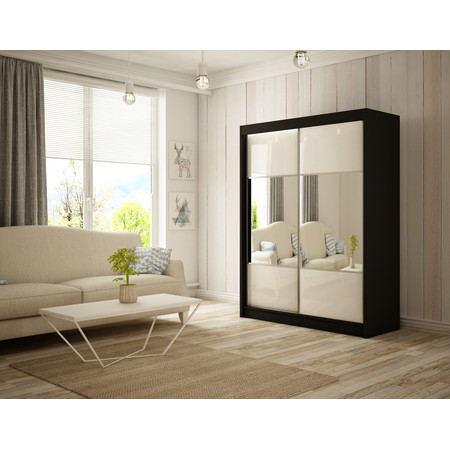 Kvalitní Šatní Skříň Rico 120 cm Bílá Černý mat Furniture