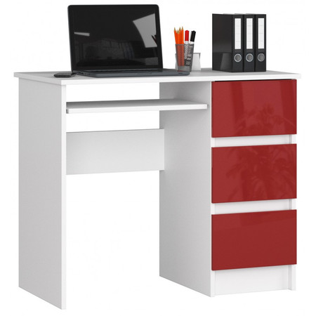 Počítačový stůl A-6 pravá bílá/červená lesk Akord