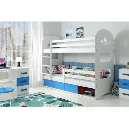 Dětská patrová postel DOMINIK s úložným prostorem 80x190 cm - bílá Modrá BMS